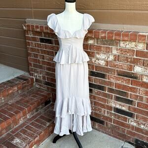 Show Me Your Mumu Reese Ruffle Chiffon Midi Dress Beige Cream Size Small NWT